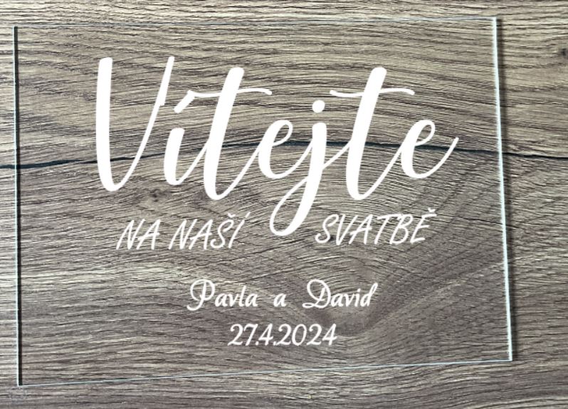 Uvítací tabule s plexiskla čirá s jmény a datem