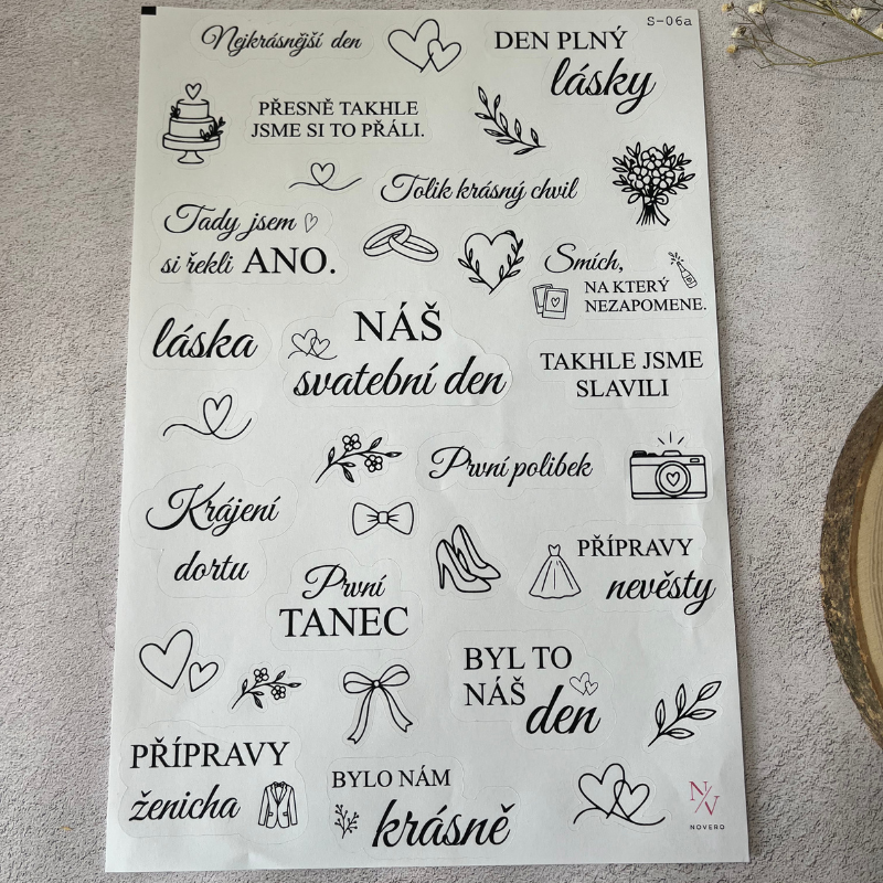 Papírové svatební samolepky do fotoalba – Svatební den