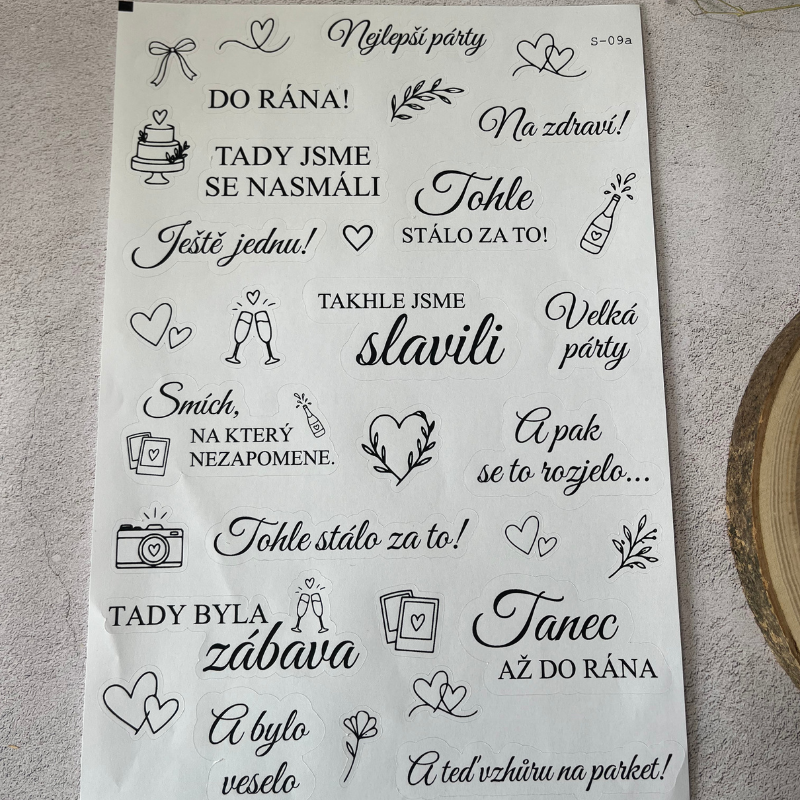 Papírové svatební samolepky do fotoalba – Takhle jsme slavili