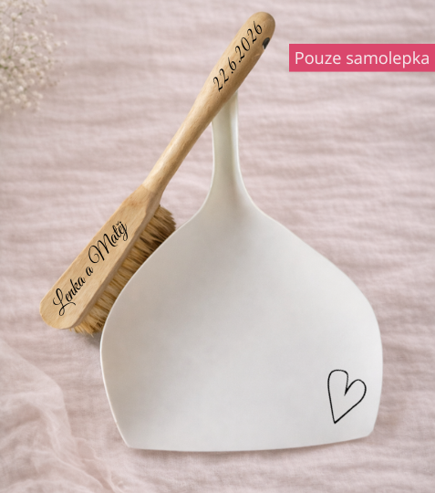 Vinylová samolepka na svatební lopatku a smetáček se jmény a datem