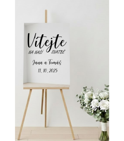 Samolepka na uvítací tabuli se jmény a datem verze C