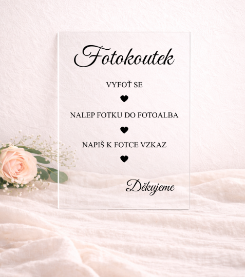 Cedulka z plexiskla fotokoutek s instrukcemi 