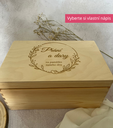 Dřevěná svatební krabička na přání a dary - Botanický věneček