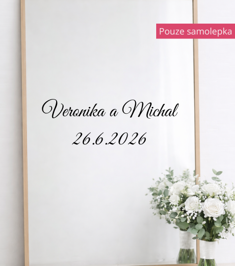 Samolepka na uvítací tabuli- jména novomanželů a datum