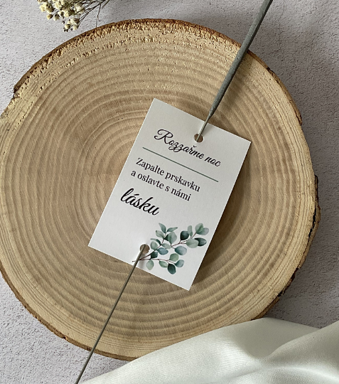 Svatební kartičky na prskavky – eukalyptus