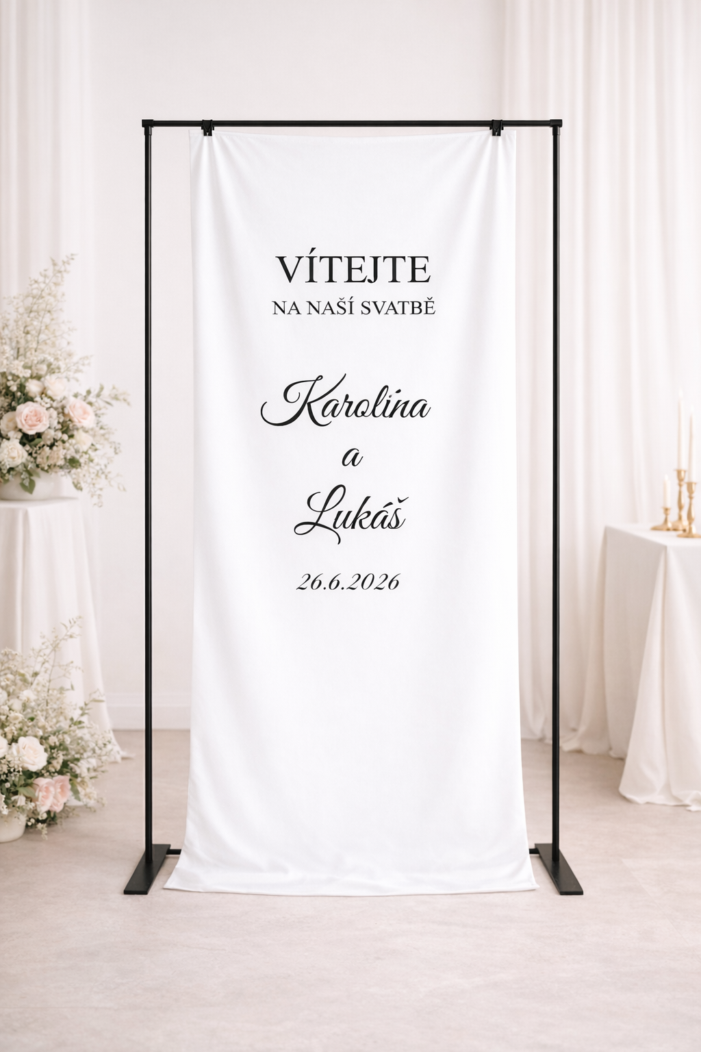 Nažehlovací svatební nápis na látkovou uvítací ceduli