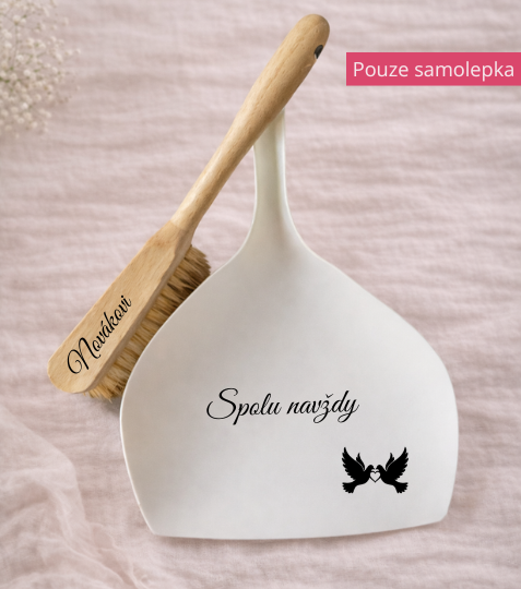 Vinylová samolepka na svatební lopatku a smetáček holubičky (Příjmení)