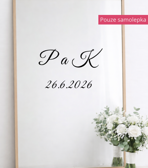 Samolepka na uvítací tabuli - iniciály novomanželů a datum