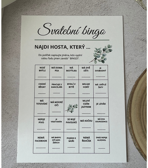Svatební bingo pro hosty - Eukalyptus