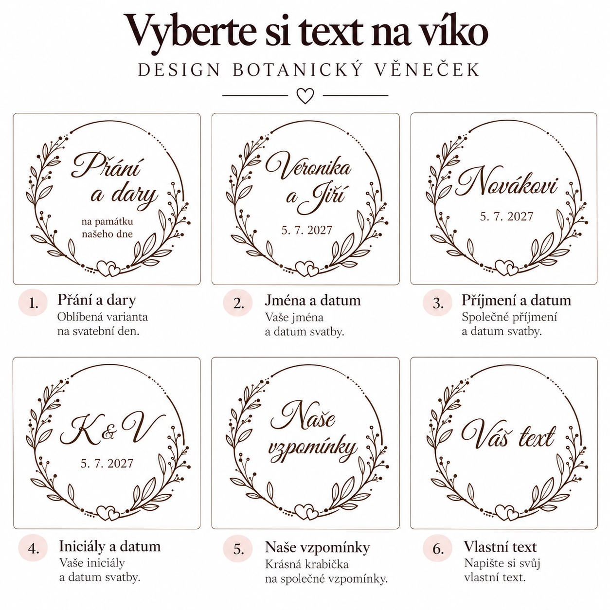 Dřevěná svatební krabička na přání a dary - Botanický věneček